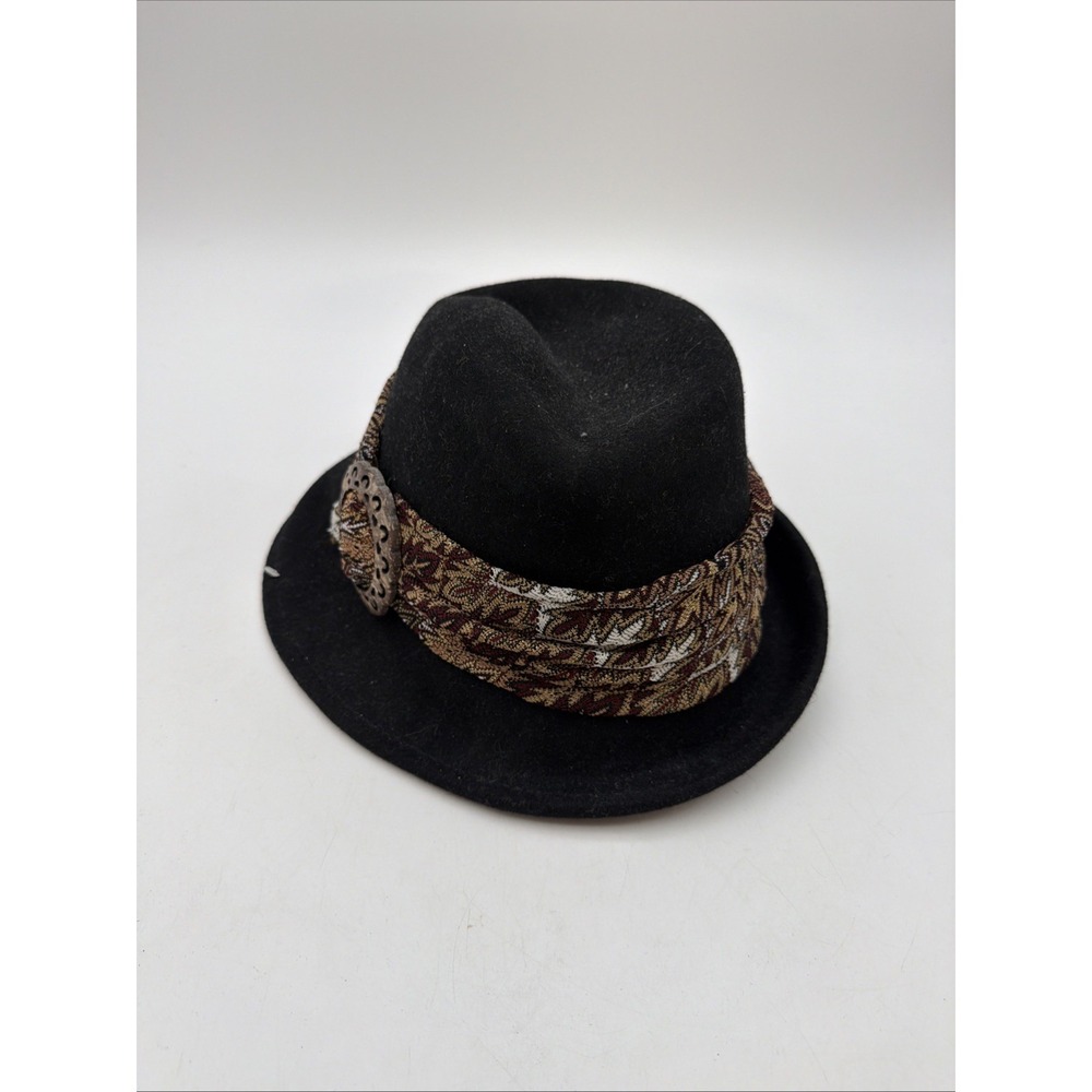 Scala Collezione Black Wool Felt Fedora Rancher Hat Boho Western Wide Brim M